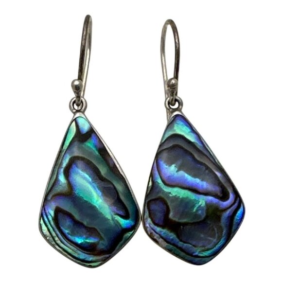 Whimsy 925 Silver Iridescent Abalone Shell Earrings Dangle Drop Colorful Shimmer - Picture 1 of 6